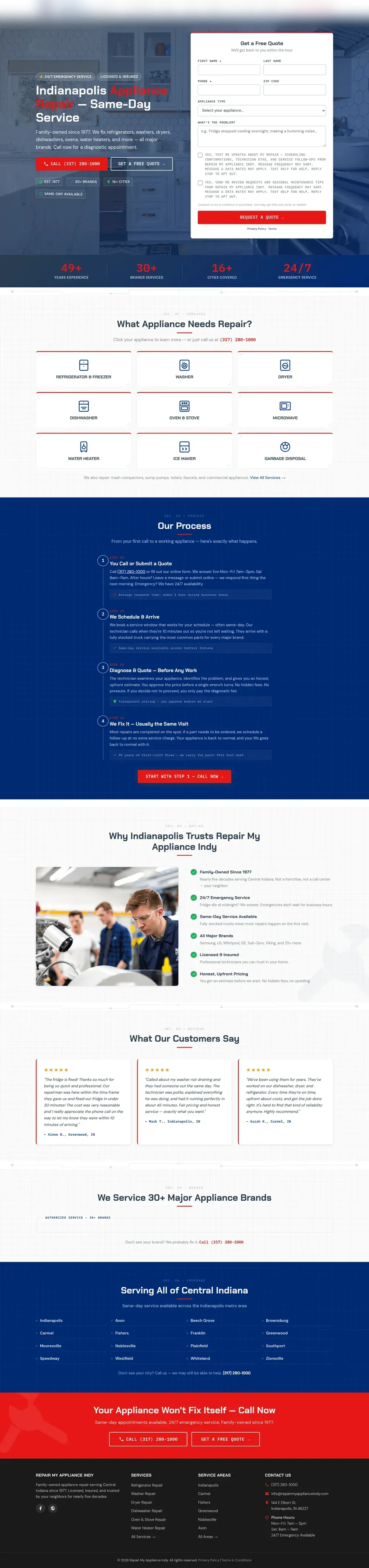 Appliance Repair website built by Black & White Digital